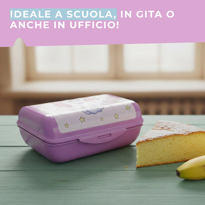 Lunch box porta merenda, rettangolare, design unicorni