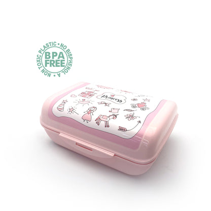 Lunch box porta merenda, rettangolare, design principesse, 1.47l