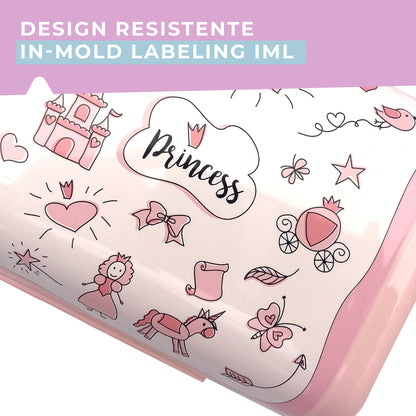 Lunch box porta merenda, rettangolare, design principesse, 1.47l