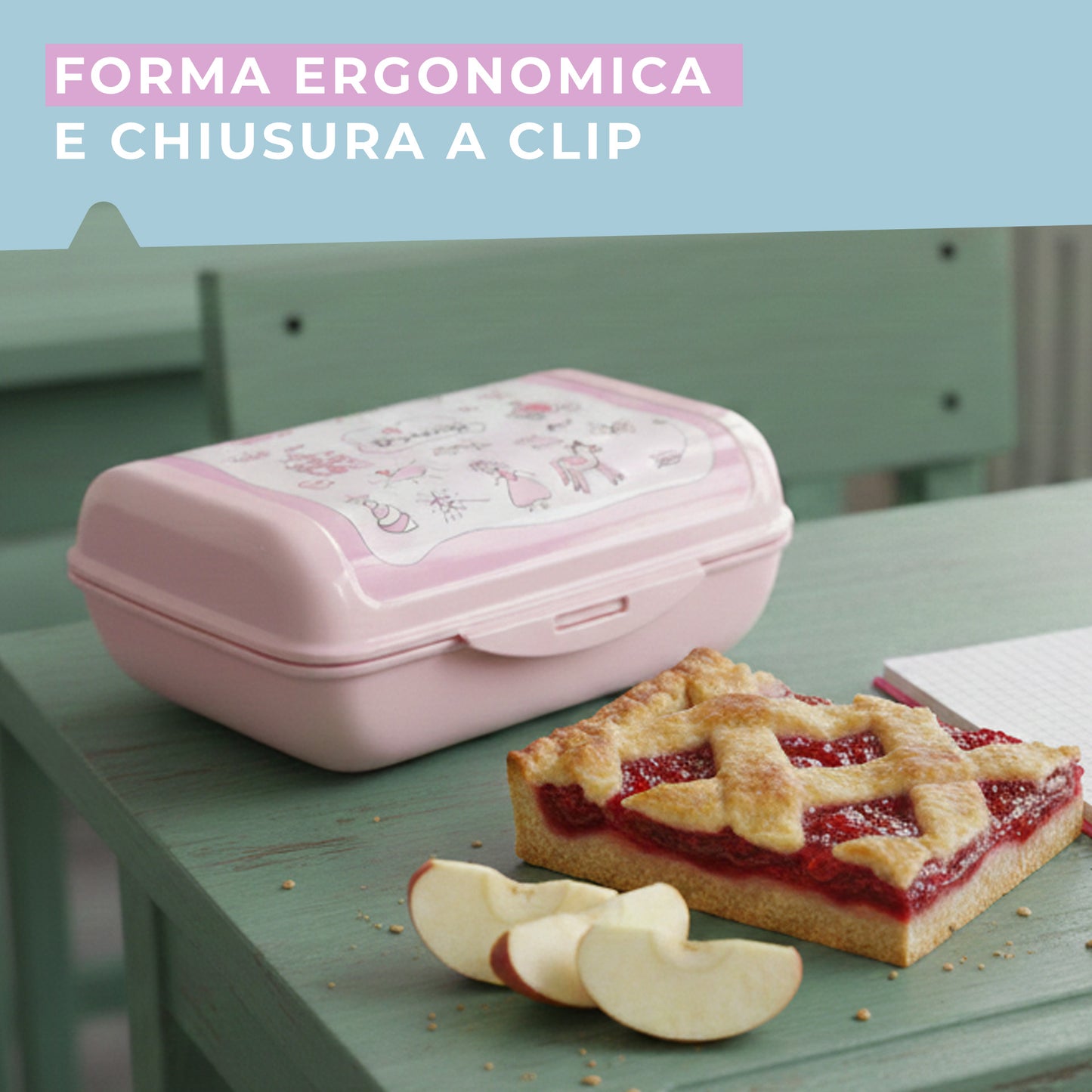 Lunch box porta merenda, rettangolare, design principesse, 1.47l