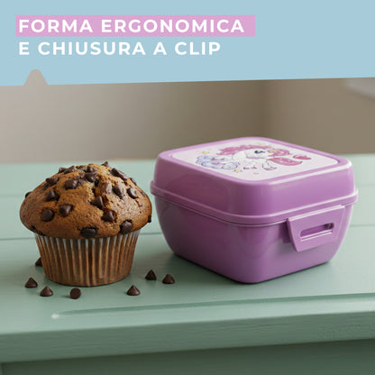 Lunch box porta merenda, quadrato, design unicorni