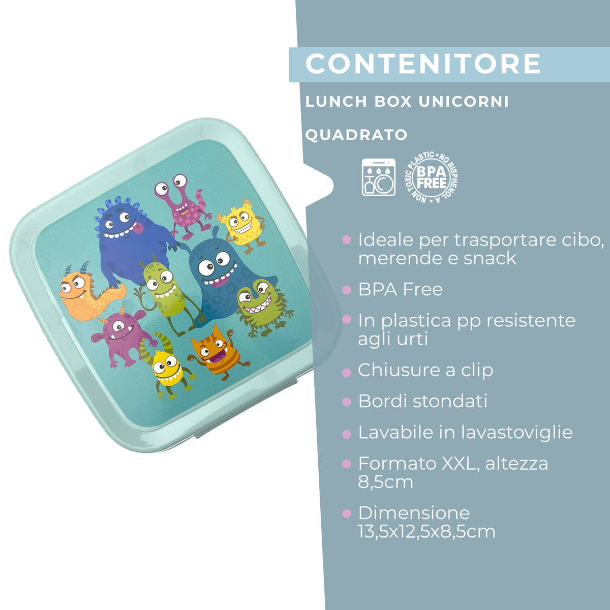 Lunch box porta merenda, quadrato