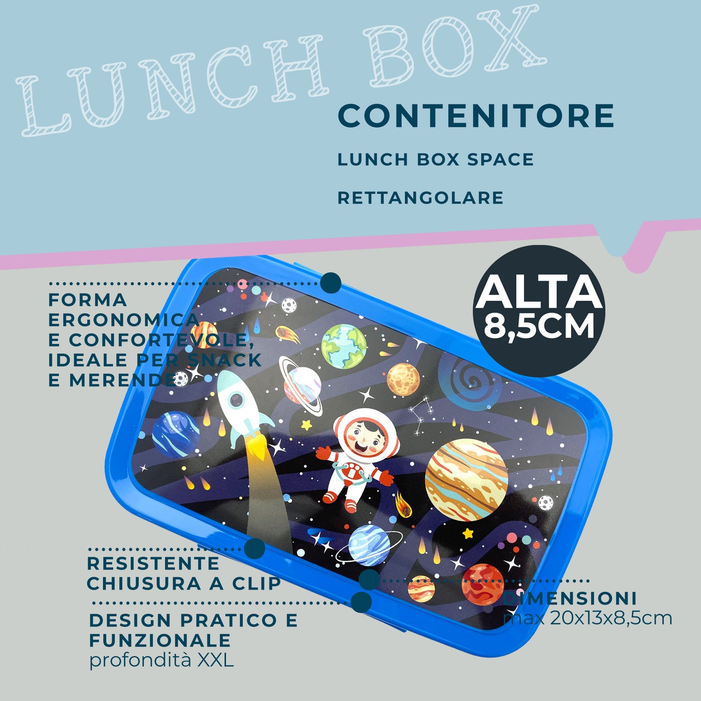 Lunch box porta merenda, rettangolare, design spazio