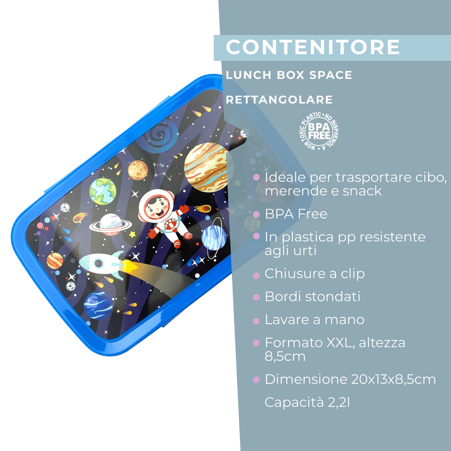 Lunch box porta merenda, rettangolare, design spazio