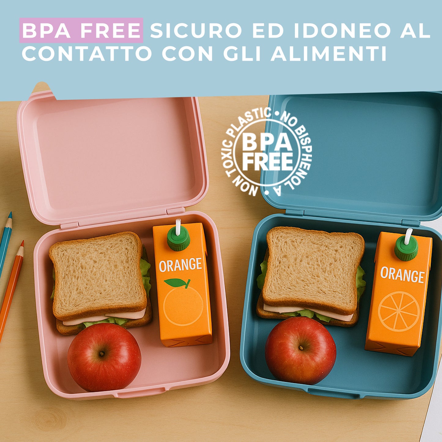 Lunch box porta merenda, rettangolare, design spazio