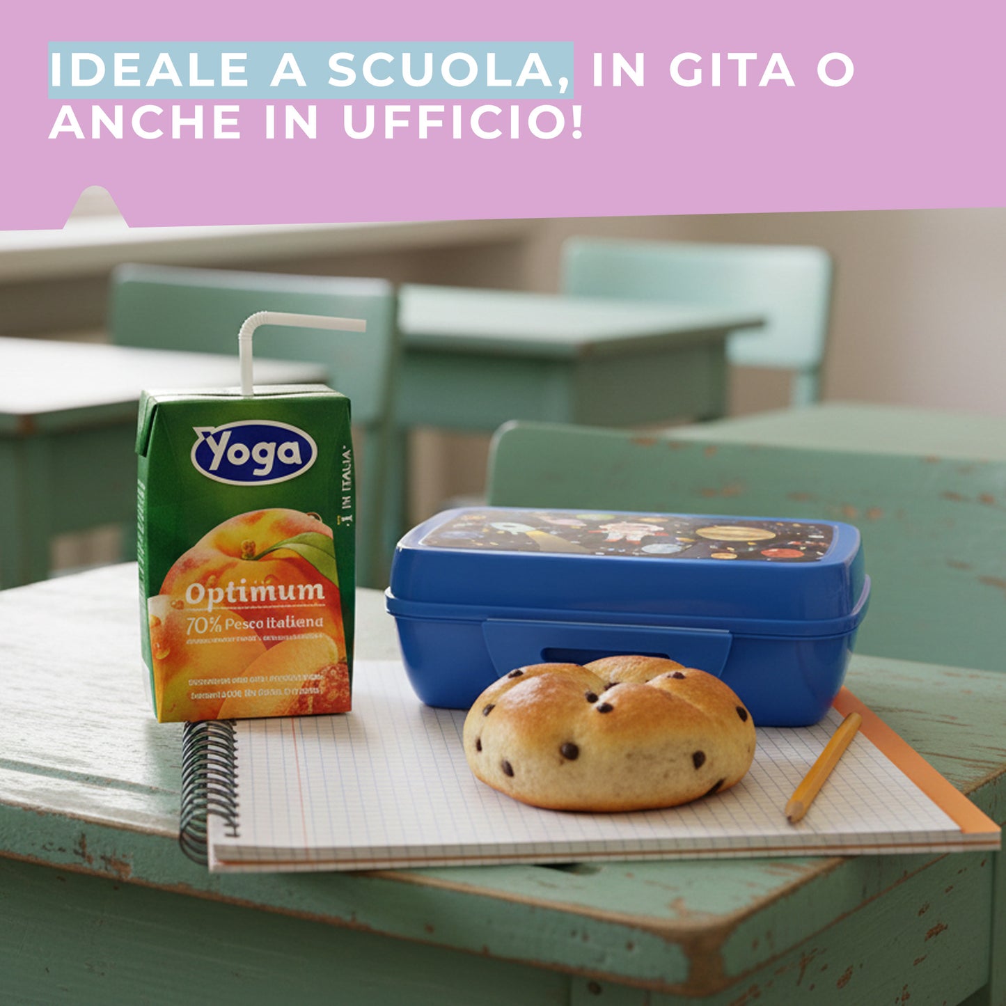Lunch box porta merenda, rettangolare, design spazio