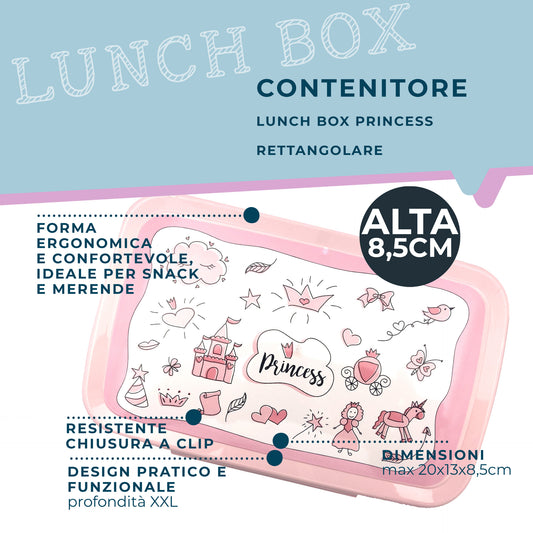 Lunch box porta merenda, rettangolare, design principesse