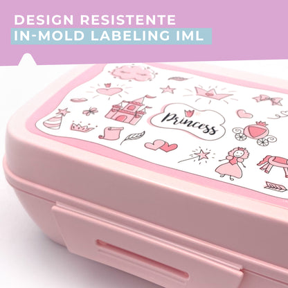 Lunch box porta merenda, rettangolare, design principesse