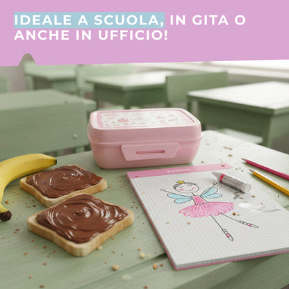 Lunch box porta merenda, rettangolare, design principesse
