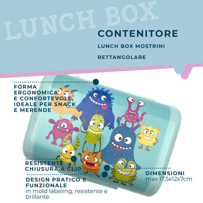 Lunch box porta merenda, rettangolare, design mostrini