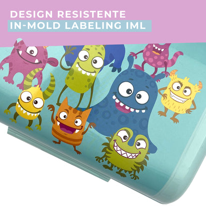 Lunch box porta merenda, rettangolare, design mostrini