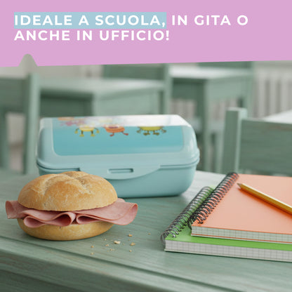 Lunch box porta merenda, rettangolare, design mostrini