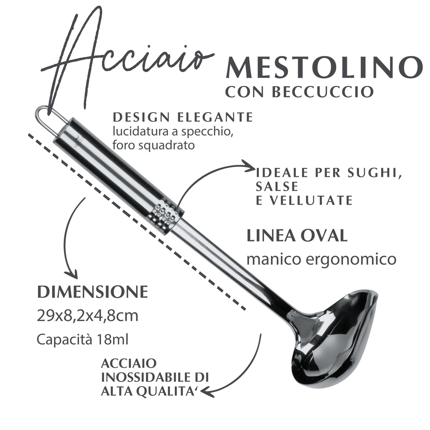 Mestolino con beccuccio, in acciaio inox