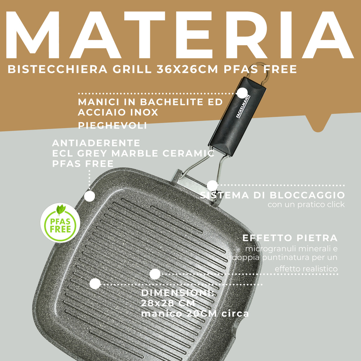 Bistecchiera grill effetto pietra, 28 cm, Linea Materia
