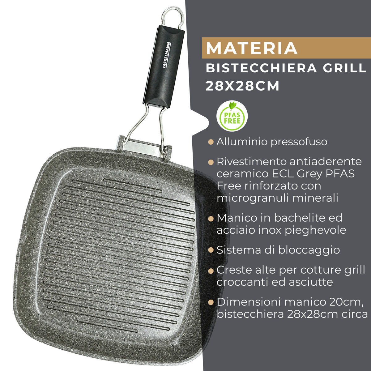 Bistecchiera grill effetto pietra, 28 cm, Linea Materia