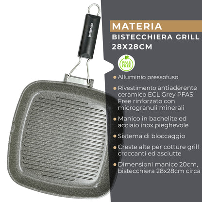 Bistecchiera grill effetto pietra, 28 cm, Linea Materia