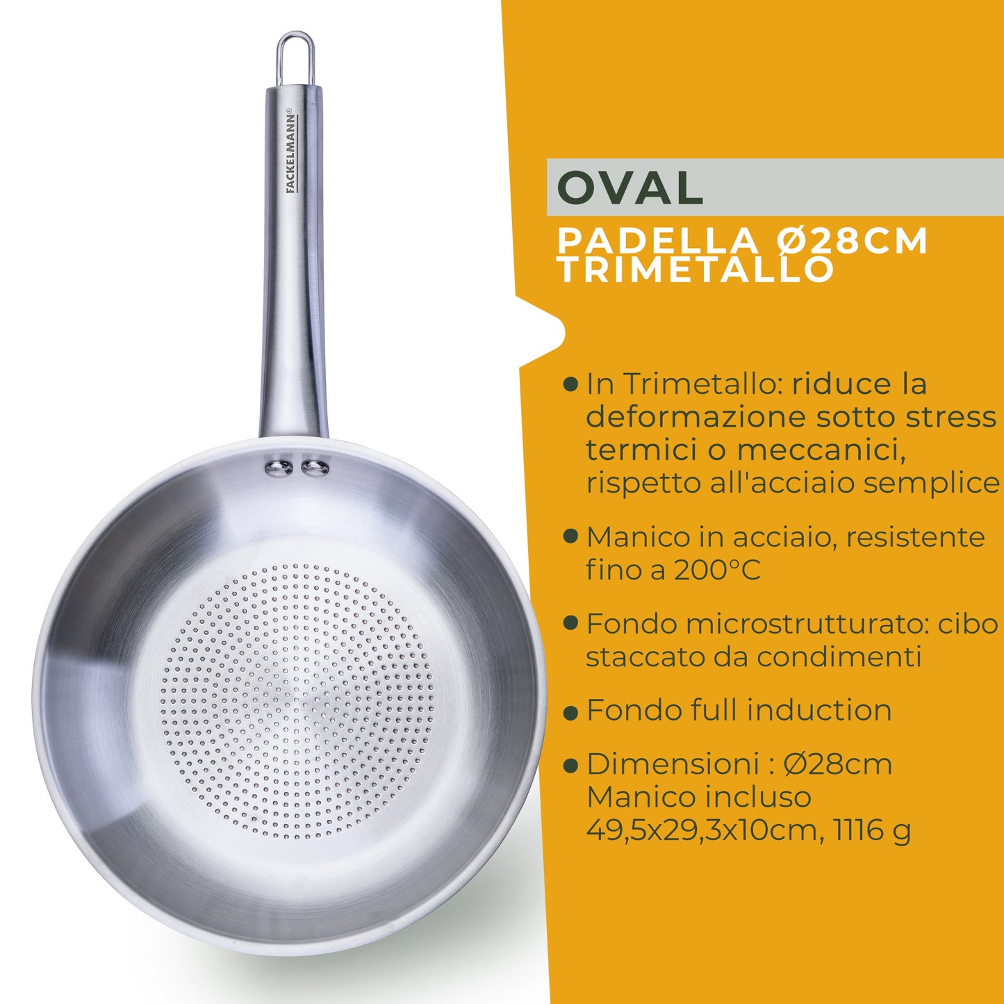 Padella Trimetallo Professionale Ø28 cm, Linea Oval