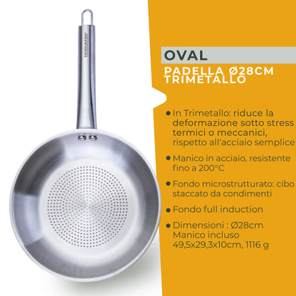 Padella Trimetallo Professionale Ø28 cm, Linea Oval