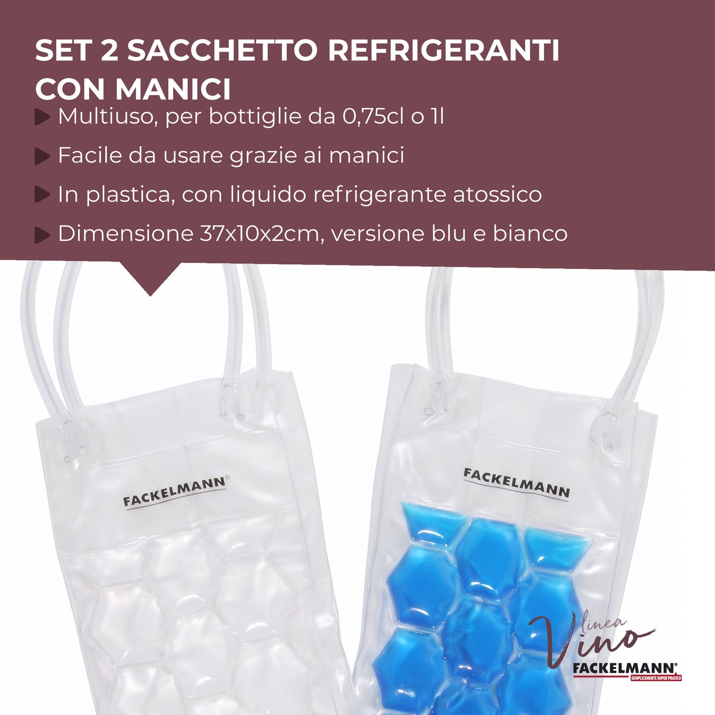 Set da 2 Sacchetti refrigeranti per bottiglie, bianco e blu