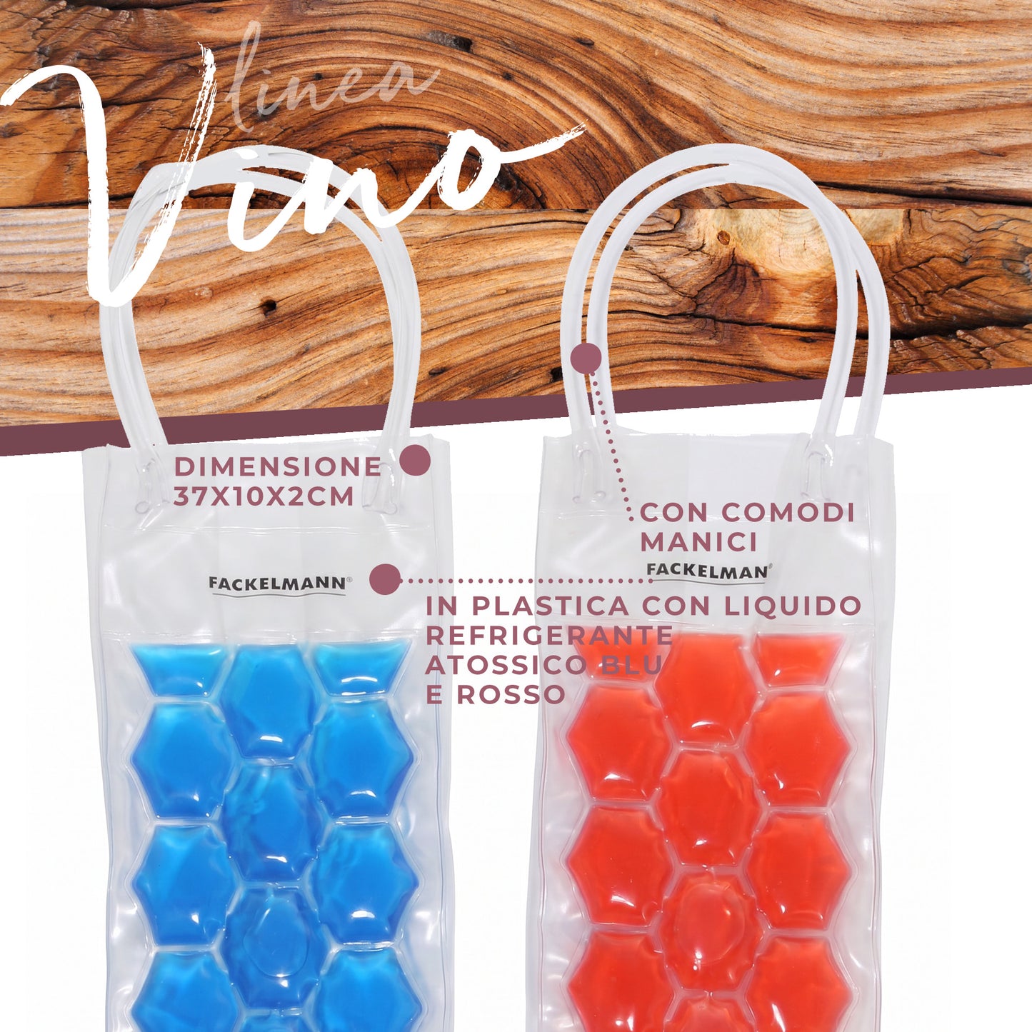 Set da 2 Sacchetti refrigeranti per bottiglie, blu e rosso