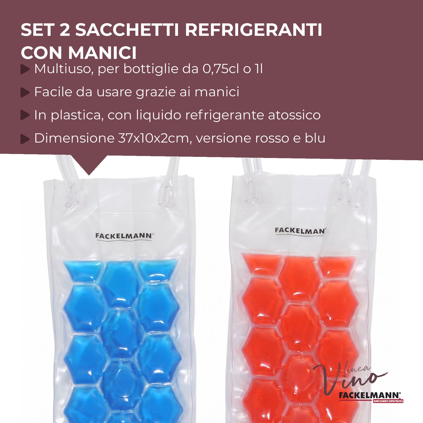 Set da 2 Sacchetti refrigeranti per bottiglie, blu e rosso