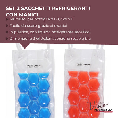Set da 2 Sacchetti refrigeranti per bottiglie, blu e rosso