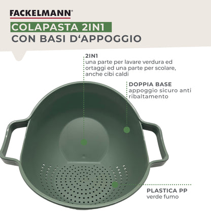 Colapasta 2 in 1 Ø22,5 cm in Plastica PP – Scolapasta da Appoggio Antiurto