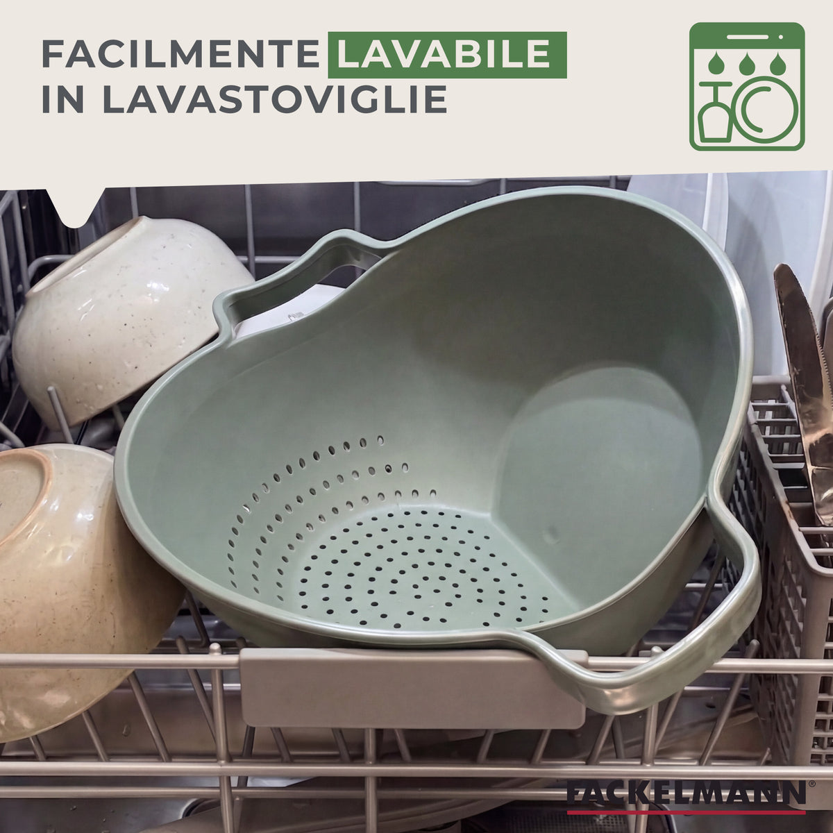 Colapasta 2 in 1 Ø22,5 cm in Plastica PP – Scolapasta da Appoggio Antiurto