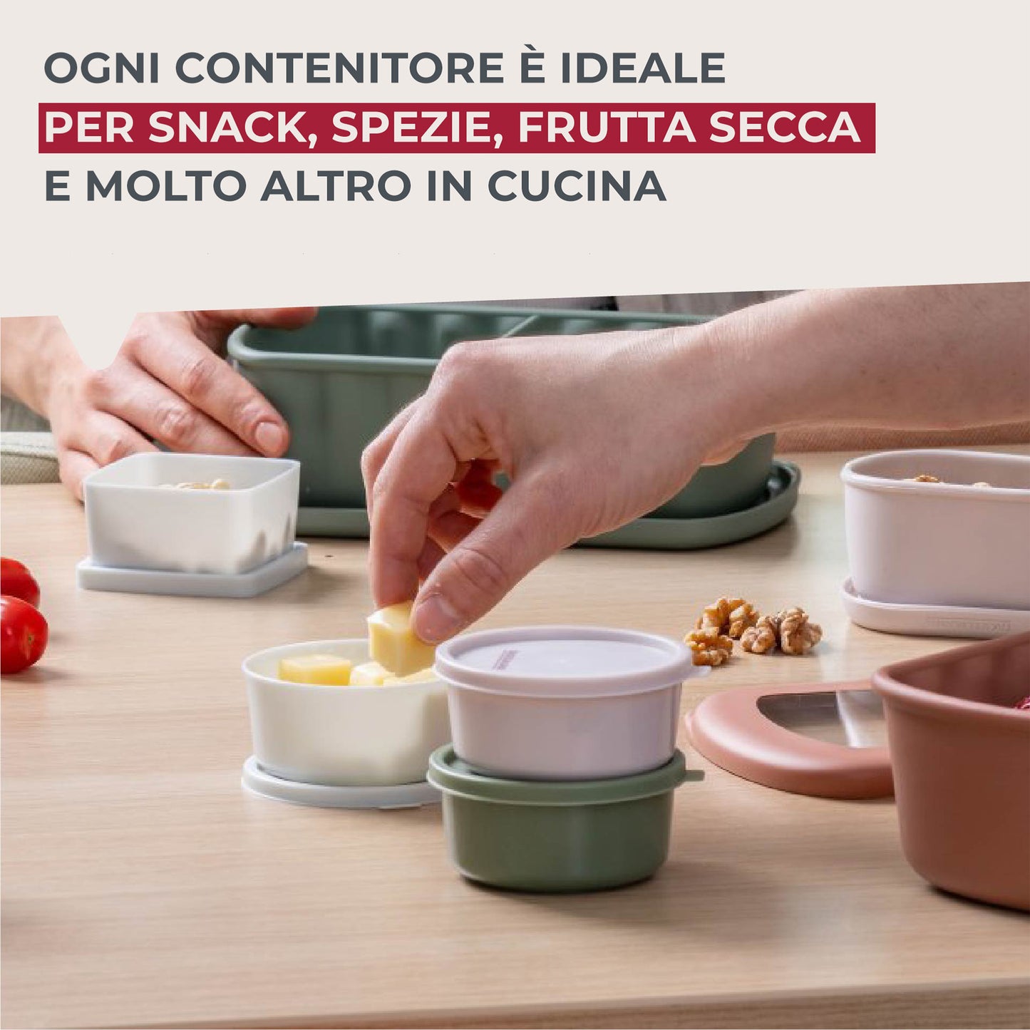 Set di 3 contenitori tondi per snack, condimenti, spezie, frutta secca, Ø 8 x 3,5 cm