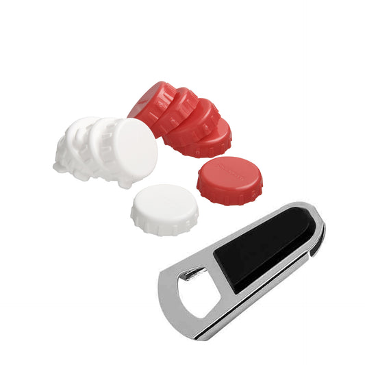 Set apribottiglie e 10 tappi riutilizzabili
