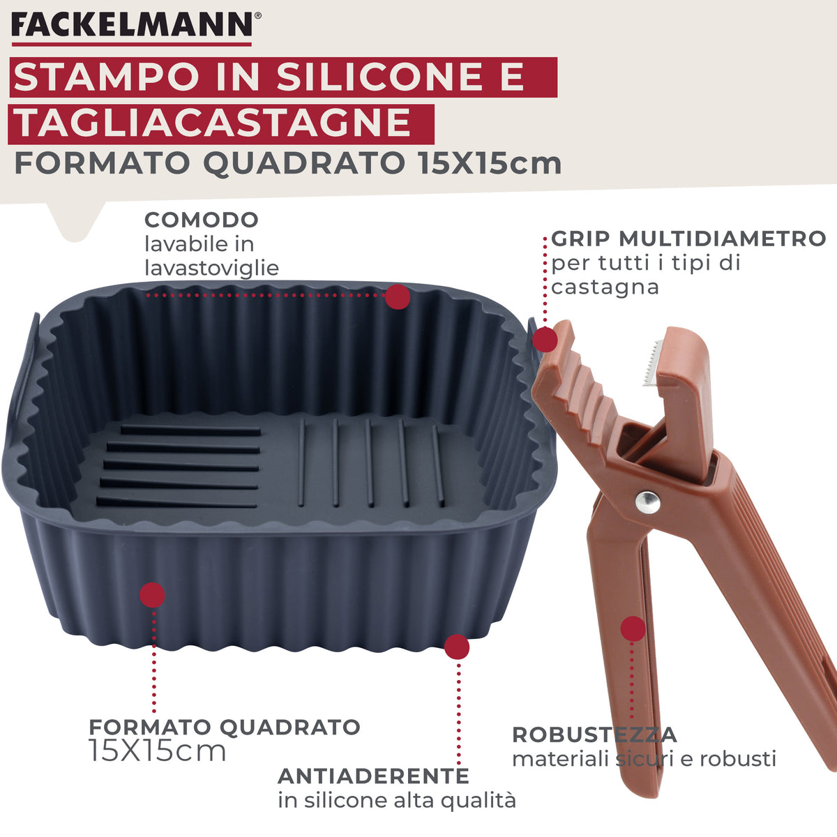 Set taglia castagne e stampo friggitrice ad aria in silicone 15 cm