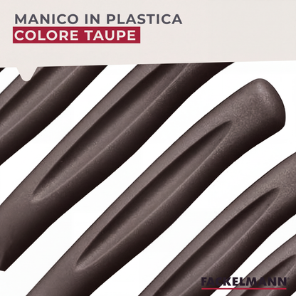 Set 12 Coltelli Lama Seghettata a punta, 21 cm, Acciaio Inox, Manico Tortora
