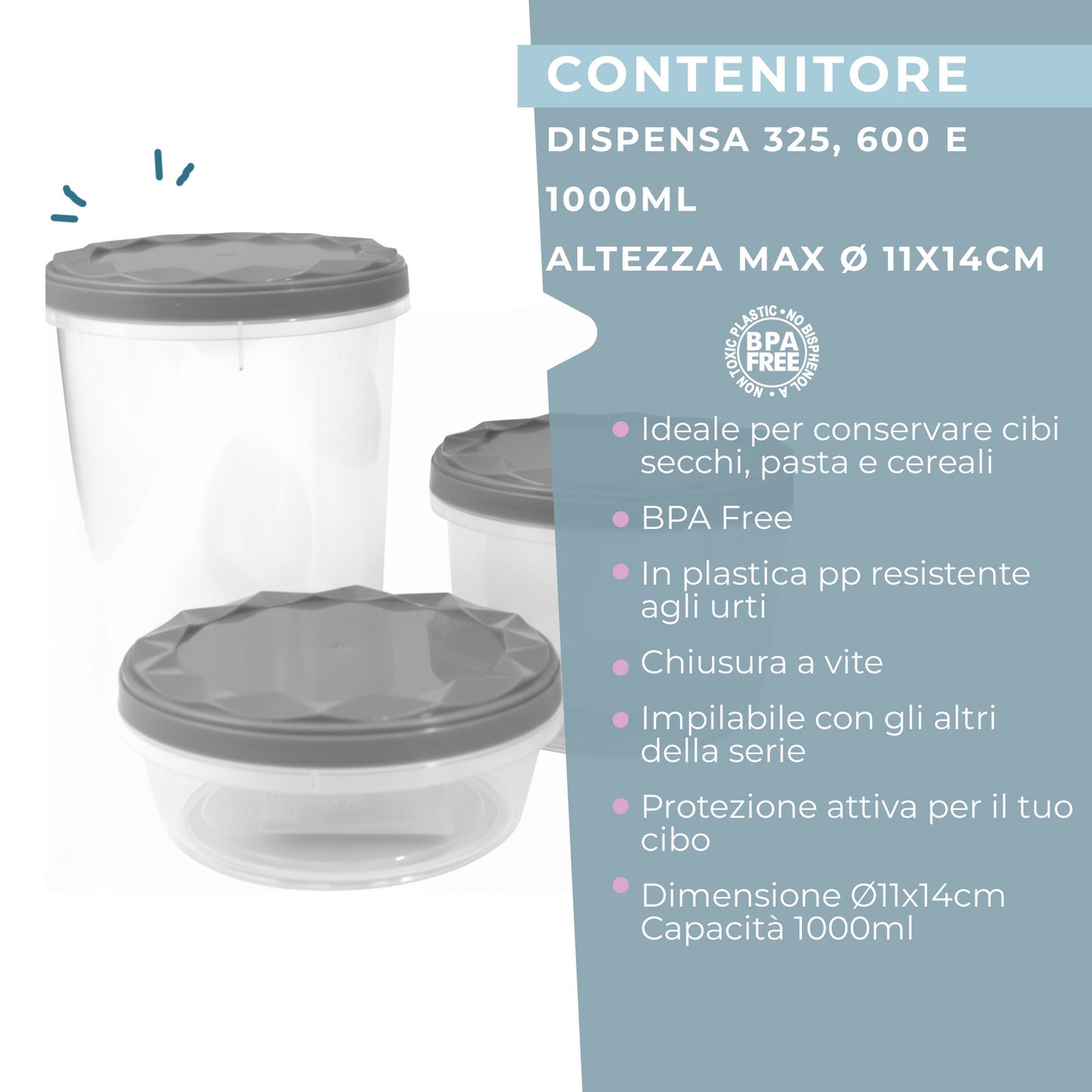 Set di 3 contenitori, dimensioni varie