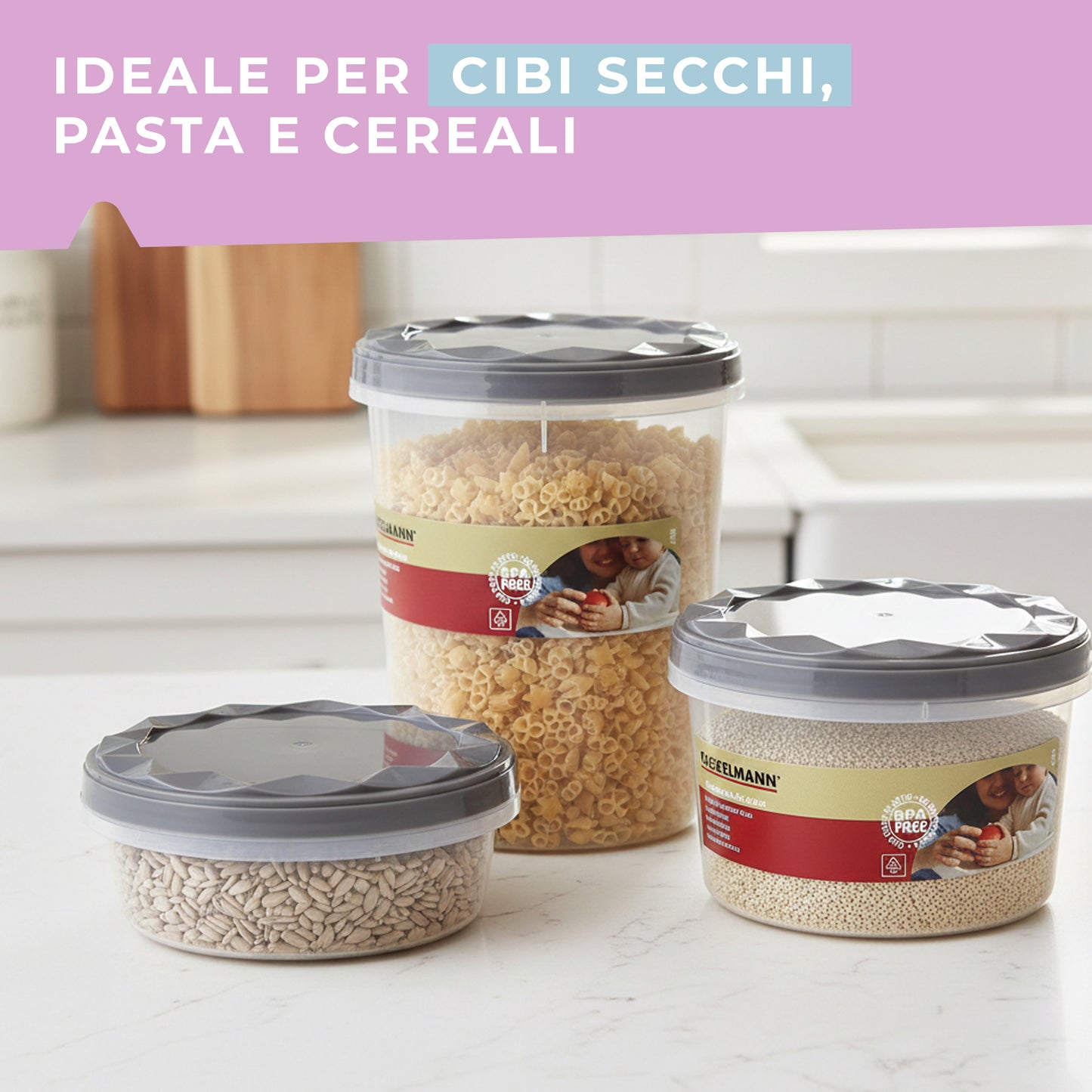 Set di 3 contenitori, dimensioni varie