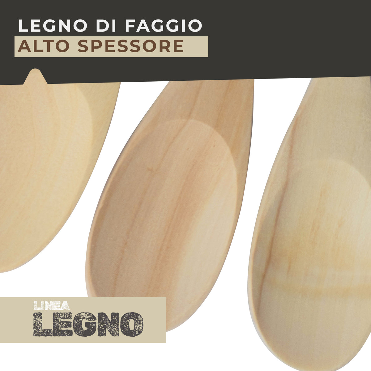Set 3 cucchiai da cucina in legno, 25, 30 e 35 cm