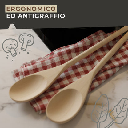 Set 3 cucchiai da cucina in legno, 25, 30 e 35 cm