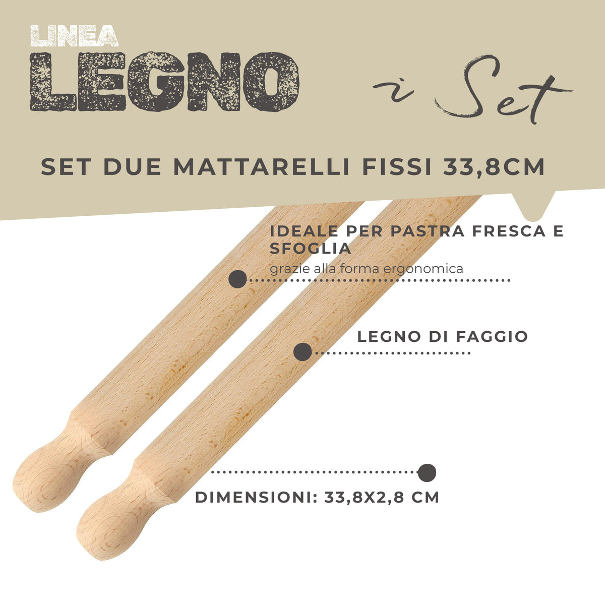 Set 2 Mattarelli in Legno di Faggio 35 cm – Mattarello per Pizza e Pasta