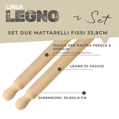 Set 2 Mattarelli in Legno di Faggio 35 cm – Mattarello per Pizza e Pasta