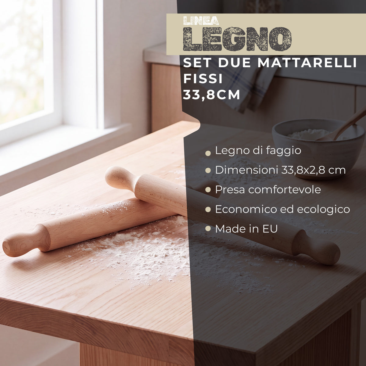 Set 2 Mattarelli in Legno di Faggio 35 cm – Mattarello per Pizza e Pasta