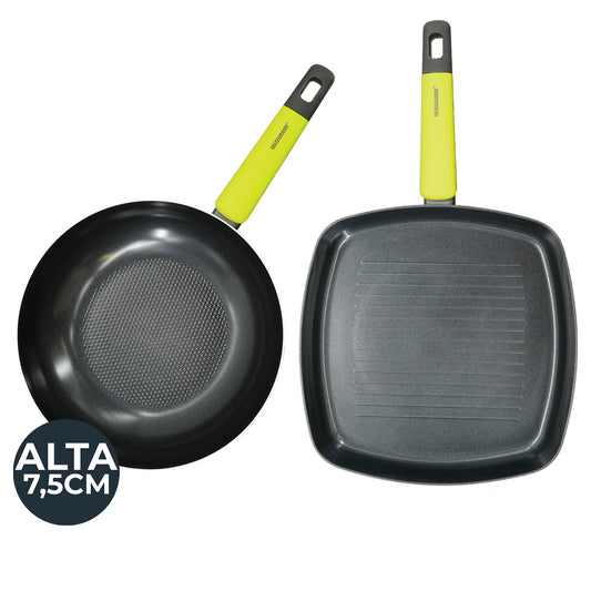 Set Padella Wok e Bistecchiera Grill, Linea Oliva