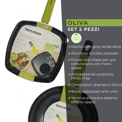 Set Padella Wok e Bistecchiera Grill, Linea Oliva