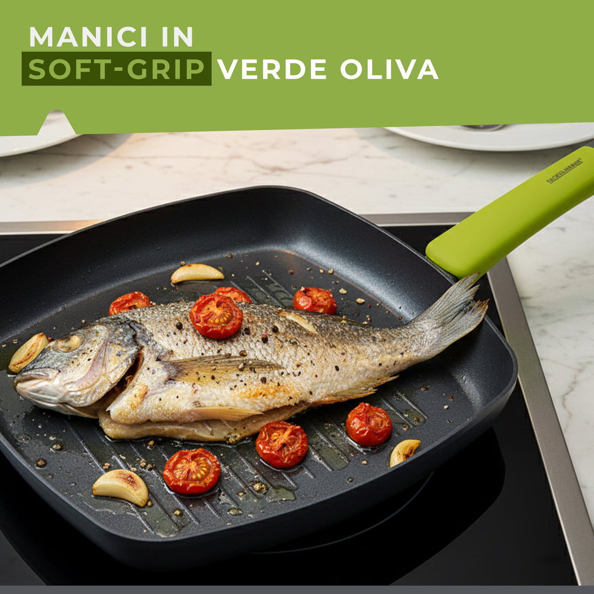 Set Padella Wok e Bistecchiera Grill, Linea Oliva