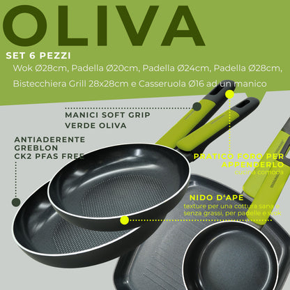 Set Padelle, Bistecchiera, Casseruola, Linea Oliva
