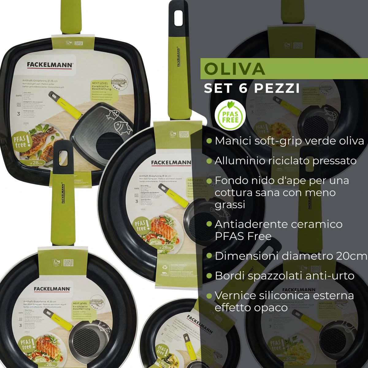 Set Padelle, Bistecchiera, Casseruola, Linea Oliva