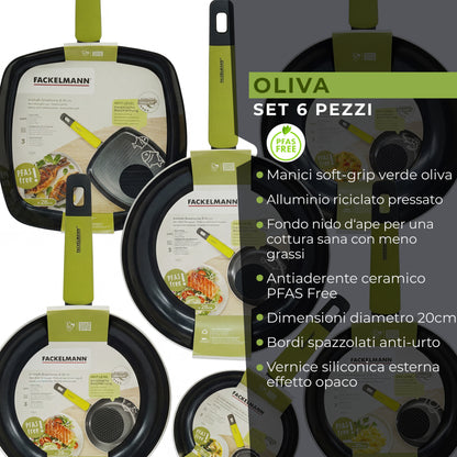 Set Padelle, Bistecchiera, Casseruola, Linea Oliva