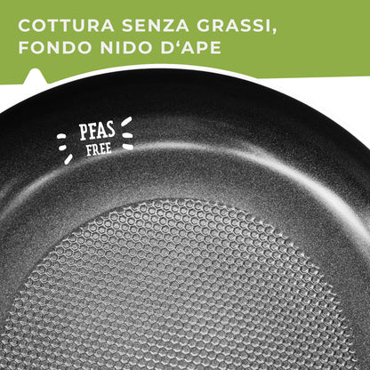 Set 3 padelle antiaderenti in alluminio, fondo a nido d'ape, 20-24-28 cm, Linea Oliva