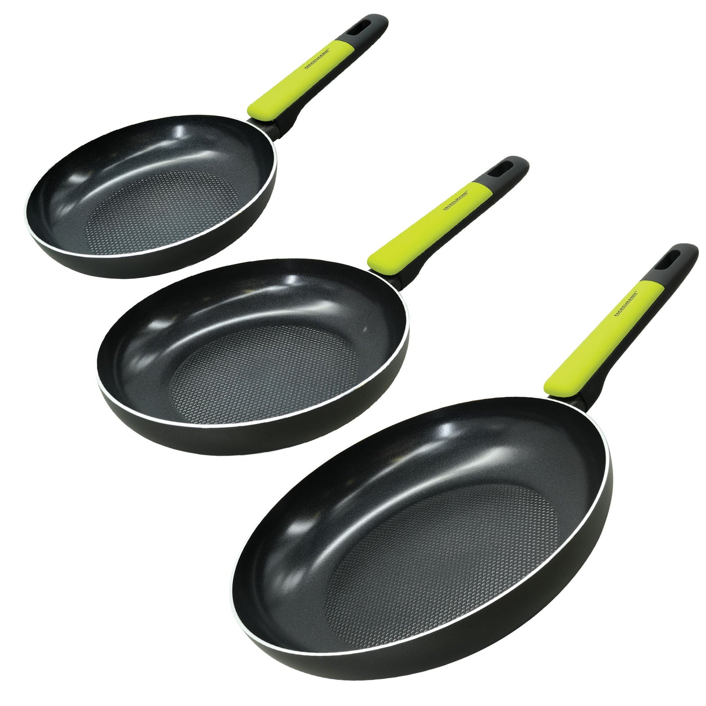 Set 3 padelle antiaderenti in alluminio, fondo a nido d'ape, 20-24-28 cm, Linea Oliva