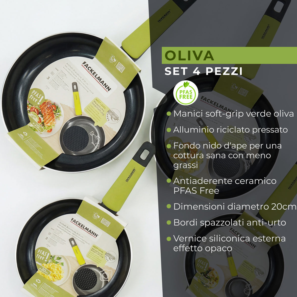 Set Padelle e Casseruola, Linea Oliva