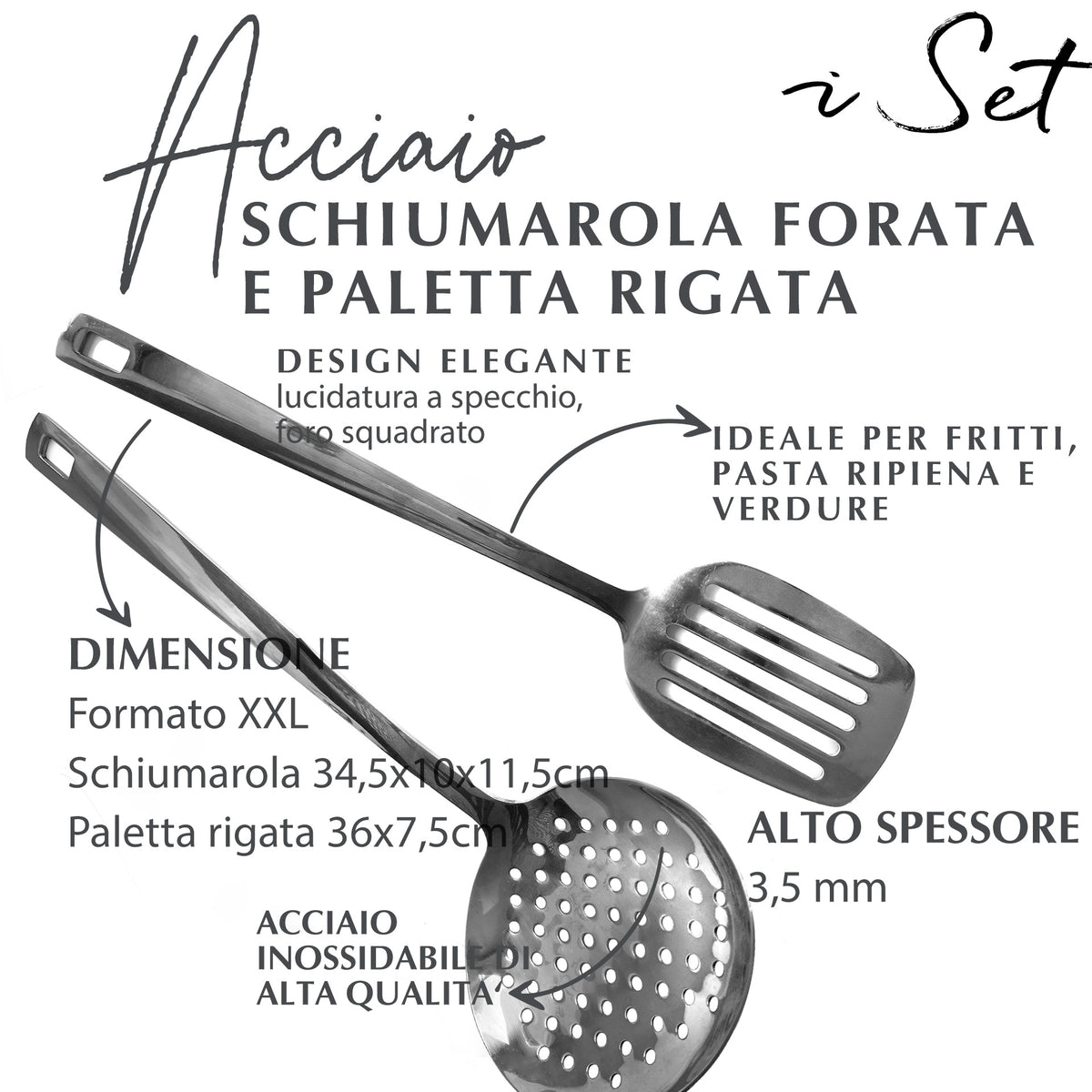 Set Schiumarola e Paletta Forata in Acciaio Inox