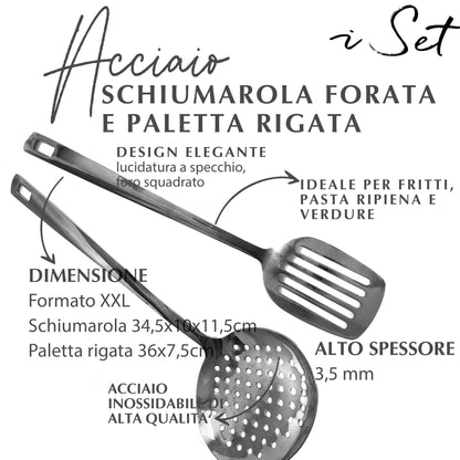 Set Schiumarola e Paletta Forata in Acciaio Inox